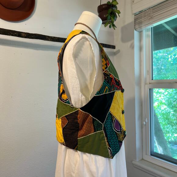Handmade Boho Indie Vintage Patchwork Single Button Fitted Vest Size XS/Small - Picture 4 of 11